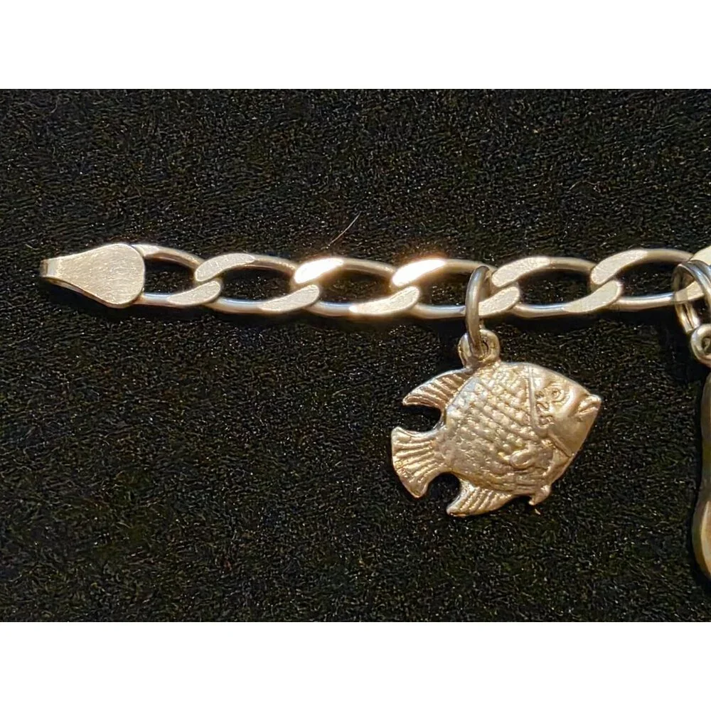 Sterling Silver Mexico Charm Bracelet With Ocean & Travel-Themed Charms‎